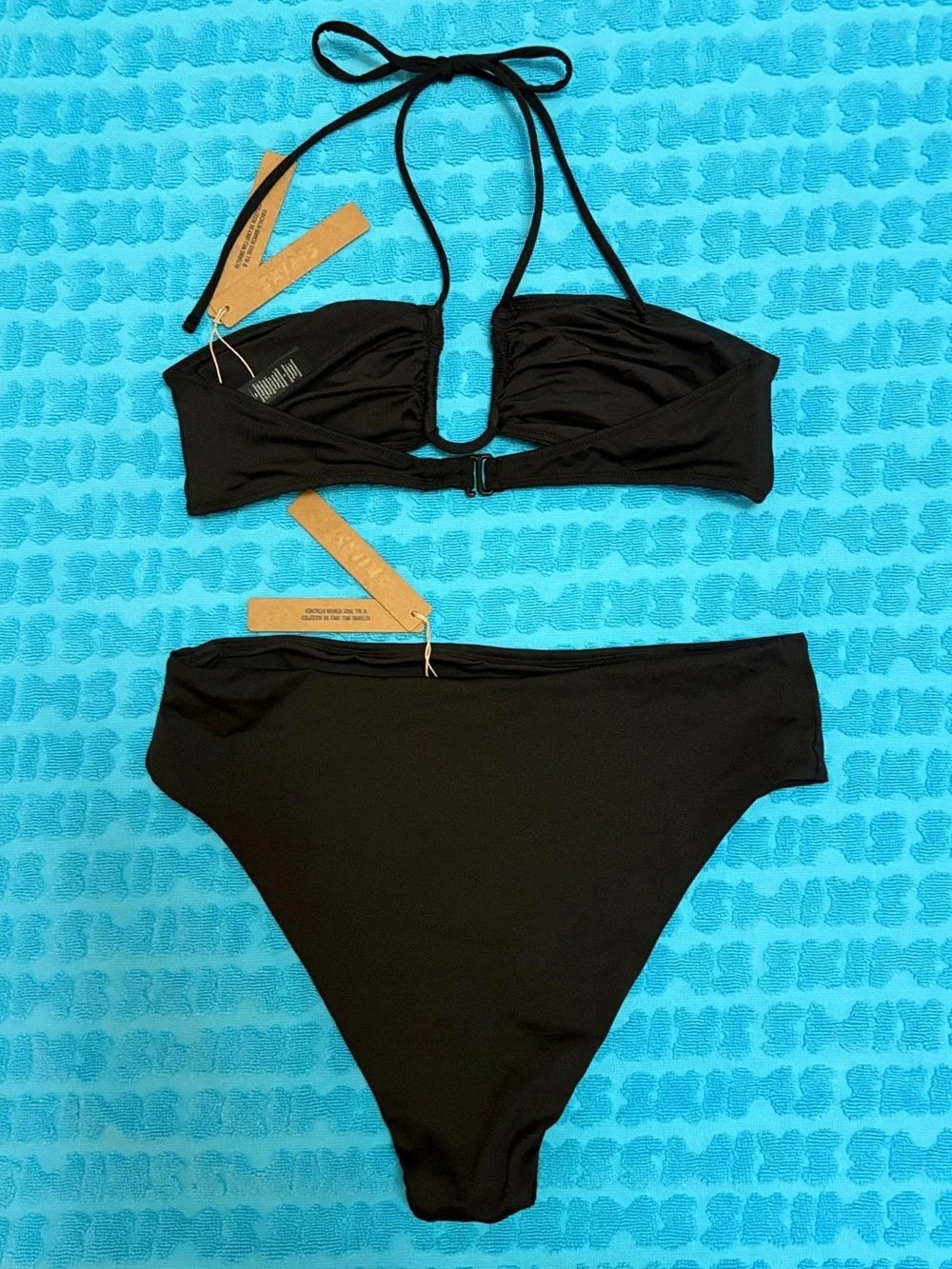 🖤 SKIMS Signature Swim U Wire Halter Top & Mid Waist Bottom Set | Onyx | M | NWT